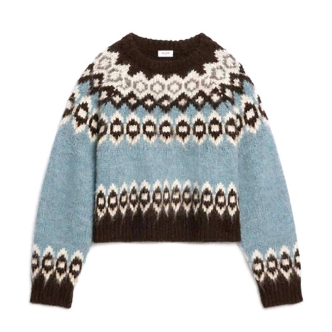 ÁO Celine Women Brushed Wool Crew-Neck Sweater with Fair Isle Detail