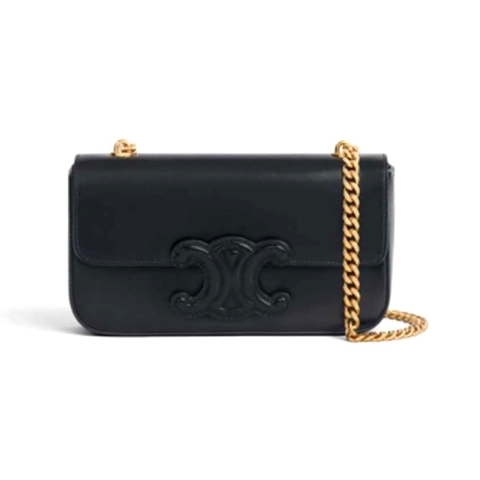TÚI Celine Women Chain Shoulder Bag Cuir Triomphe in Shiny Calfskin-Black