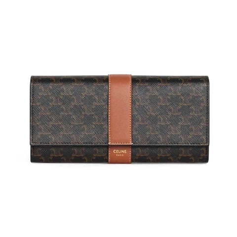 Ví Celine Women Large Flap Wallet in Triomphe Canvas and Lambskin
