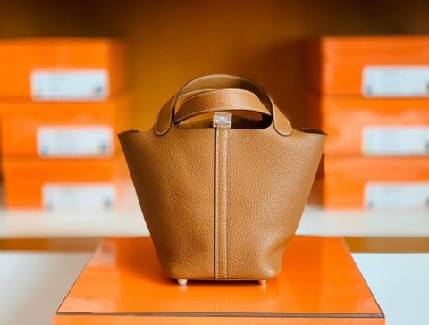 Túi Hermes Picotin TC Golden Brown Gold Hardware Handmade khâu tay 18cm