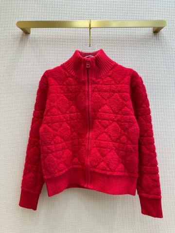 ÁO DIOR Zipped Butterfly Sewing Red Sweater