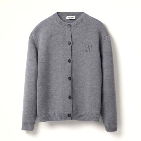 ÁO Miu Miu Women Wool and Nylon Knit Cardigan-Silver
