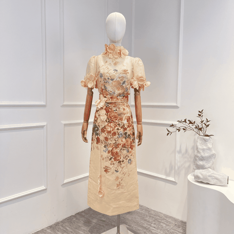 VÁY ZIMMERMANN Vintage Solid Short Sleeve Appliques Top and Midi Skirt Woman Set High Classy