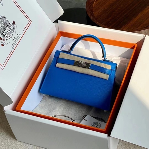 Túi Hermes Mini Kelly Bleu Electric Epsom 19CM Handmade khâu tay(Giá liên hệ)