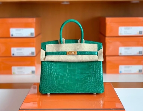 Túi Hermes Birkin Shiny Alligator jade green Gold Hardware Handmade khâu tay 25cm