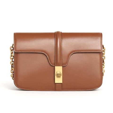 TÚI Celine Women Chain Bag 16 in Satinated Calfskin-Brown