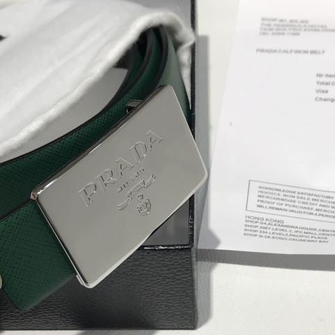 DÂY LƯNG PRADA GREEN SAFFIANO LEATHER Khóa bạc