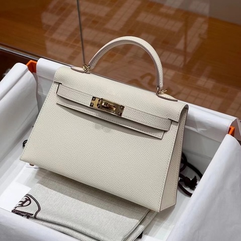 Túi Hermes Mini Kelly Craie Epsom 19CM Handmade khâu tay(Giá liên hệ)