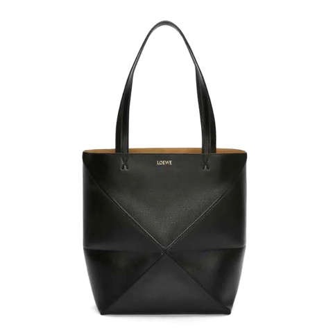 TÚI Loewe Unisex Puzzle Fold Tote in Shiny Calfskin-Black