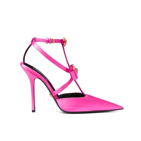 GIÀY Versace Women Gianni Ribbon Cage Satin Pumps-Rose