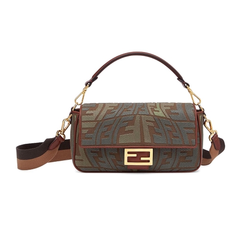 TÚI FENDI Women Baguette Embroidered Green Canvas Bag