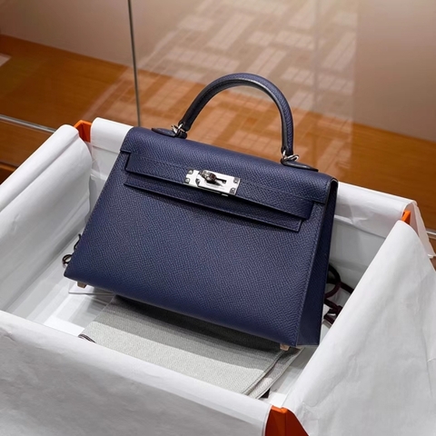 Túi Hermes Mini Kelly Blue Saphir 19CM Handmade khâu tay(Giá liên hệ)