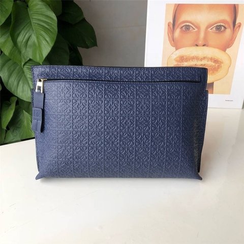 Túi LOEWE new embossed leather T-Pouch clutch Blue
