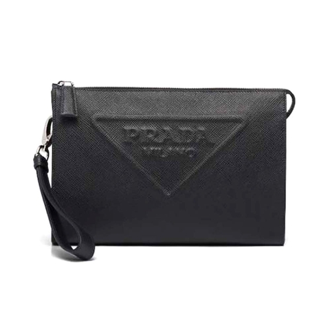 TÚI PRADA Men Saffiano Leather Pouch-Black