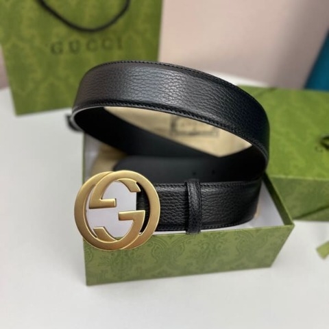 DÂY LƯNG GUCCI GG BLACK CALFSKIN LEATHER Khóa vàng