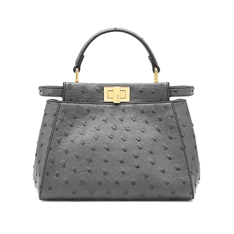 TÚI Fendi Women Peekaboo Iconic Mini Gray Ostrich Leather Bag