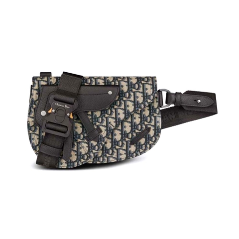 TÚI Dior Men Saddle Pouch Beige and Black Dior Oblique Jacquard