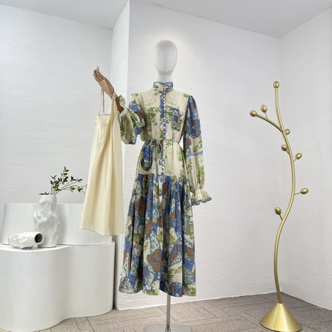 VÁY ZIMMERMANN Foral Print Long Sleeve Loose Midi Dress High Classy