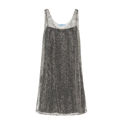 Váy Prada Women Rhinestone Embroidered Mesh Mini-Dress