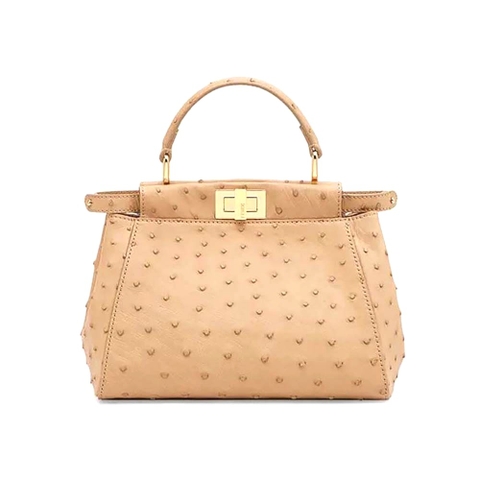 TÚI Fendi Women Peekaboo Iconic Mini Brown Ostrich Bag DA ĐÀ ĐIỂU