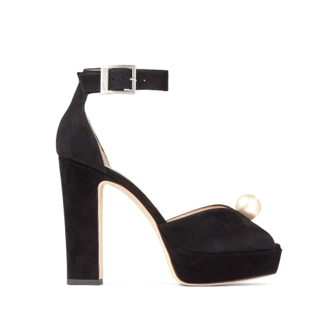GIÀY Jimmy Choo Women Socorie 120 Black Suede Platform Sandals with Pearl Detailing