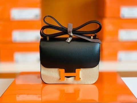 Túi Hermes Constance Box Black Gold Hardware Handmade khâu tay 18cm