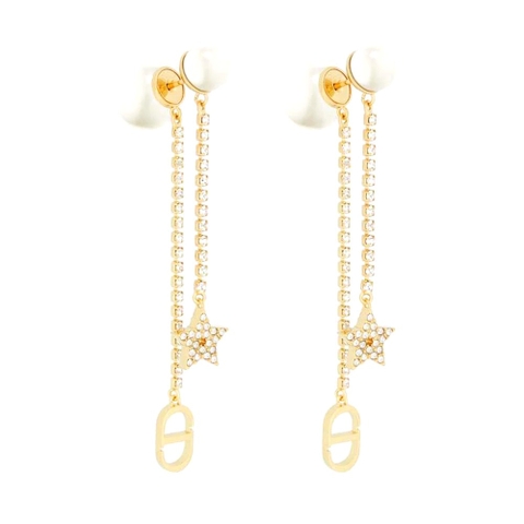 Bông tai Dior Women Tribales Earrings Gold-Finish Metal White Resin Pearls and White Crystals