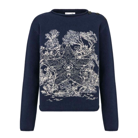 ÁO Dior Women Embroidered Sweater Navy Blue Cashmere Knit