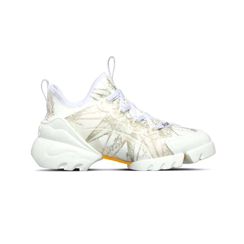 GIÀY Dior Women D-Connect Sneaker White and Gold-Tone Technical Fabric with Rêve D’Infini Print