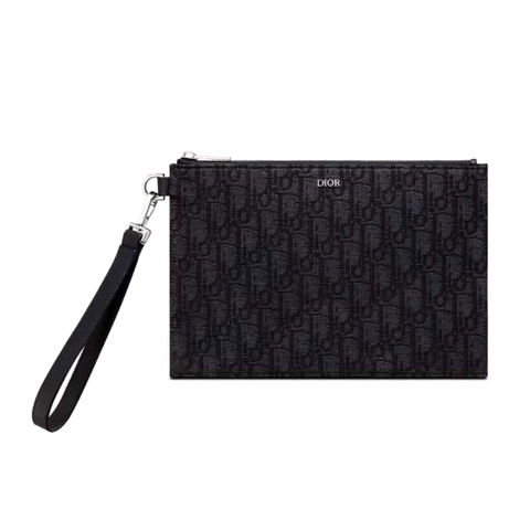 TÚI Dior Men A5 Pouch Black Dior Oblique Jacquard