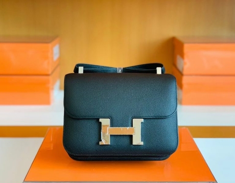 Túi Hermes Constance Epsom Black Silver Hardware  Handmade khâu tay 24cm