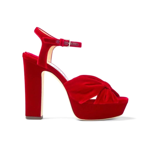 GIÀY Jimmy Choo Women Heloise 120 Red Velvet Platform Sandals