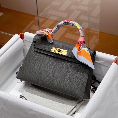 Túi Hermes Mini Kelly Noir Epsom 19CM Handmade khâu tay(Giá liên hệ)