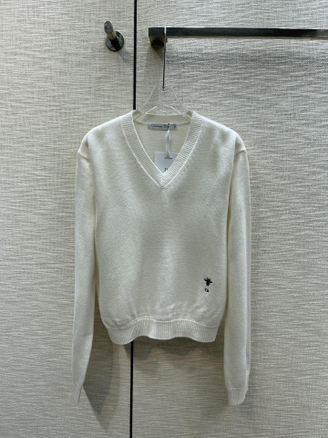 ÁO DIOR V-Neck White Sweater