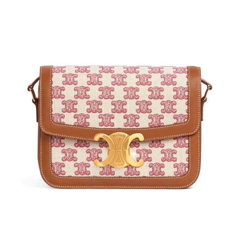 TÚI Celine Women Teen Triomphe Bag in Textile with Triomphe Embroidery and Calfskin