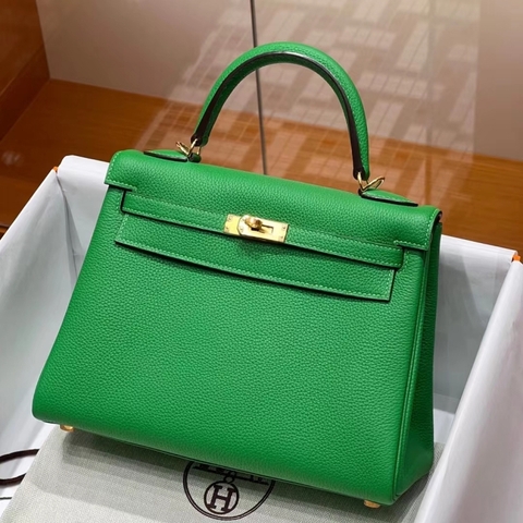 Túi Hermes Kelly Green Bamboo Togo 25CM/28CM Handmade khâu tay(Giá liên hệ)
