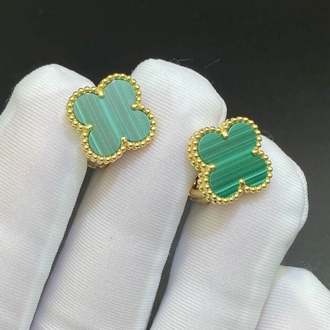KHUYÊN TAI VAN CLEEF & ARPELS ALHAMBRA EARRINGS MALACHITE 15MM GOLD 18K YELLOW GOLD