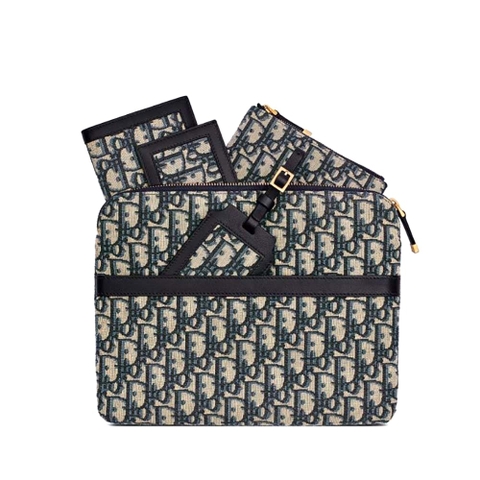 TÚI Dior Unisex Diortravel Travel Kit Blue Dior Oblique Jacquard