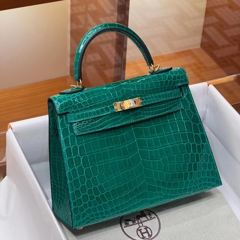 Túi Hermes Kelly Vert Emerald Alligator 25CM/28CM Handmade khâu tay(Giá liên hệ)