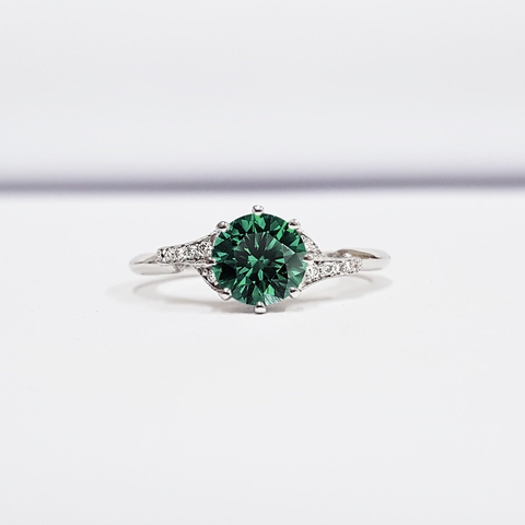 GREEN SAPPHIRE AND DIAMOND ENGAGEMENT RING HANDMADE IN WHITE/ROSE/YELLOW GOLD OR PLATINUM