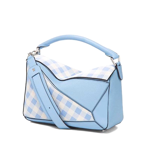 Túi Loewe Women Puzzle Gingham Bag in Calfskin-Blue
