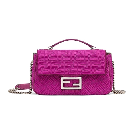 TÚI FENDI Women Midi Baguette Chain FF Fabric Bag-Purple