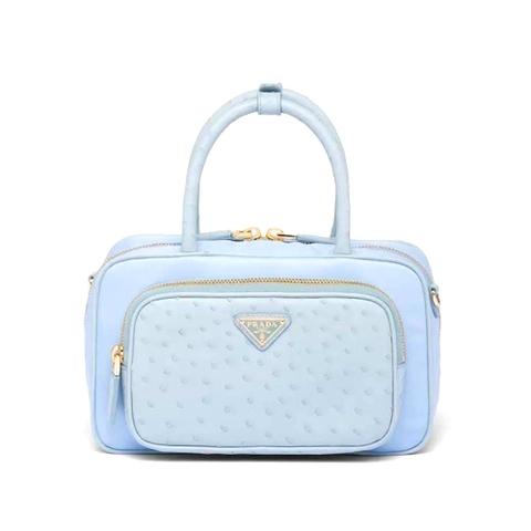 TÚI Prada Women Re-Nylon and Ostrich Leather Two-handle Bag da đà điểu