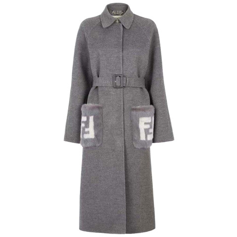 ÁO Fendi Women Coat Gray Wool Overcoat