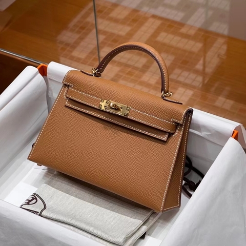 Túi Hermes Mini Kelly Brown 19CM Handmade khâu tay(Giá liên hệ)