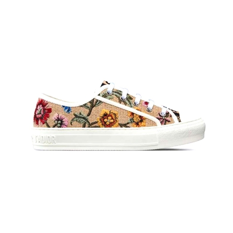 GIÀY Dior Women Walk’N’Dior Sneaker Duck Blue Dior Brocart Embroidered Cotton with Gold-Tone Metallic Thread
