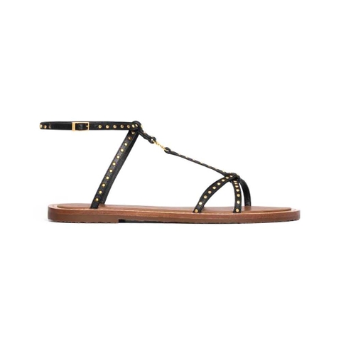 DÉP SANDALS Celine Women Taillat Flat Sandal with Studs in Calfskin – Vegetal Tanning & Studs-Black