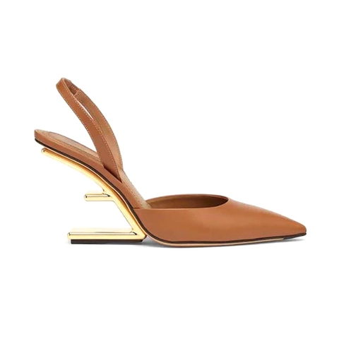 GIÀY Fendi Women Fendi First Brown Leather High-Heeled Slingbacks