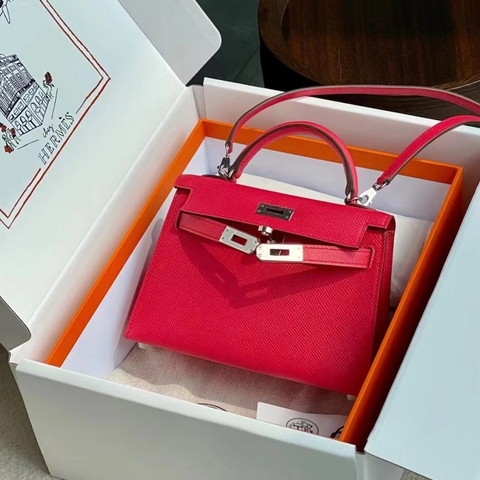 Túi Hermes Mini Kelly Rouge Tomate Epsom 19CM Handmade khâu tay(Giá liên hệ)