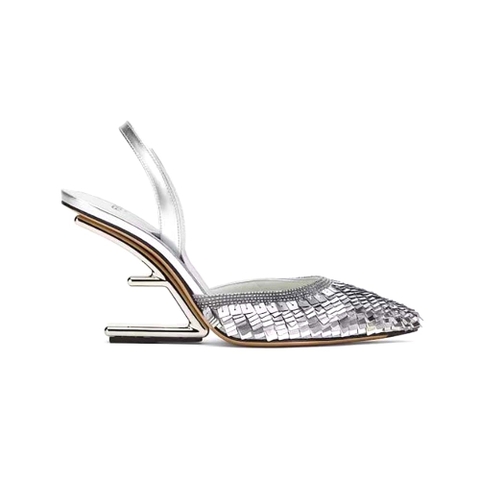GIÀY Fendi Women First Silver Sequin High-Heeled Slingback